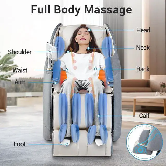 Alt view image 7 of 7 - MYNTA 2025 Massage Chair M1620, Flexible SL-Track Shiatsu Full Body Massage Chair Recliner with 170° Zero-Gravity Position, White Noise, Grey