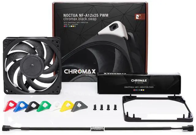 Alt view image 12 of 16 - Noctua NF-A12x25 PWM chromax.Black.swap, Premium Quiet Fan, 4-Pin (120mm, Black)