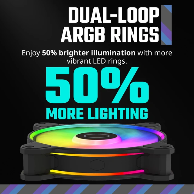Alt view image 3 of 7 - MF120 Halo² ARGB 120mm PWM Case Fan, Dual Loop Addressable RGB Lighting, 2050 RPM Dynamic PWM Cooling, Air Balance Blades, Hybrid Frame High Airflow PC Cooling Fan for Gaming Cases