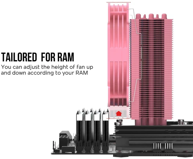 Alt view image 2 of 7 - V5 Pink CPU Air Cooler with 5 Heat Pipes | 120mm FDB PWM Processor Cooling for Intel LGA 1851/1700/1200/115X AMD AM5/AM4, Addressable RGB Lights Sync
