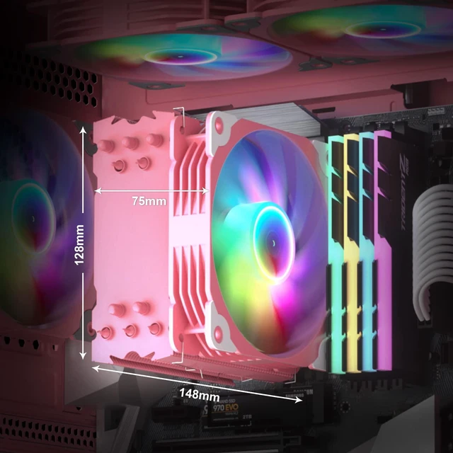 Alt view image 3 of 7 - V5 Pink CPU Air Cooler with 5 Heat Pipes | 120mm FDB PWM Processor Cooling for Intel LGA 1851/1700/1200/115X AMD AM5/AM4, Addressable RGB Lights Sync
