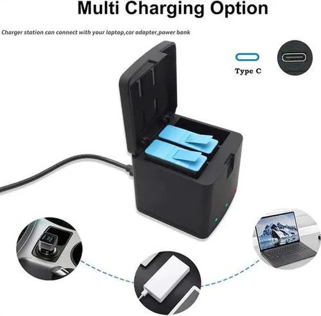 Alt view image 3 of 6 - 3-Channel Battery Charger & 2 Pack Battery For GoPro Hero 9 10 Black ADDBD-001