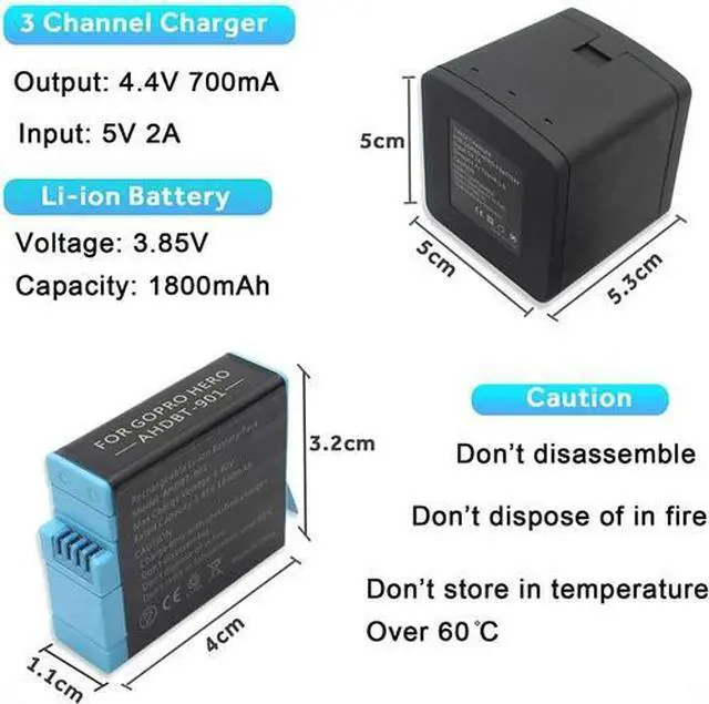 Alt view image 4 of 6 - 3-Channel Battery Charger & 2 Pack Battery For GoPro Hero 9 10 Black ADDBD-001