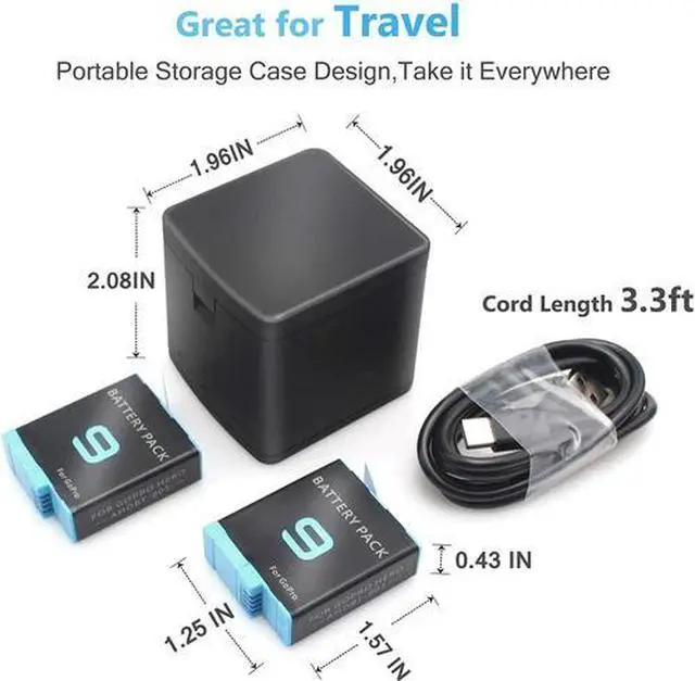 Alt view image 5 of 6 - 3-Channel Battery Charger & 2 Pack Battery For GoPro Hero 9 10 Black ADDBD-001