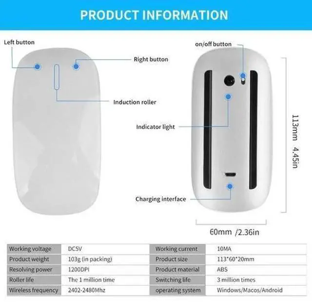 Alt view image 2 of 4 - Premium Bluetooth Mouse Mice For MacBook Air Pro iPad iMac PC Laptop Tablets-white