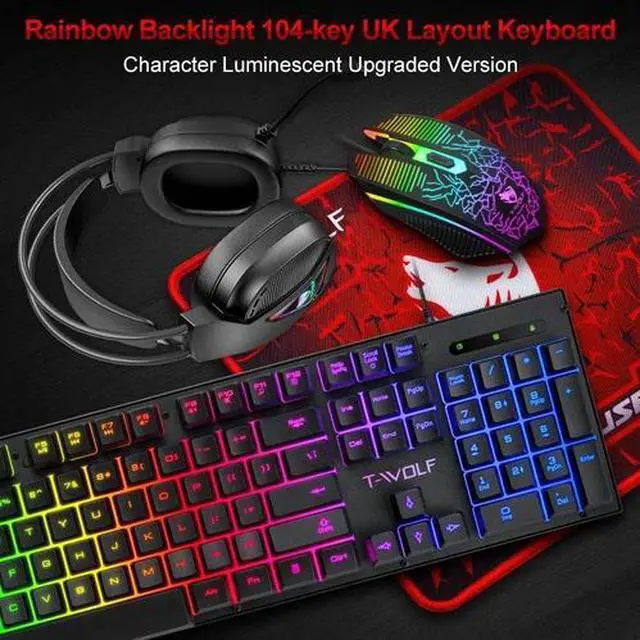 Alt view image 2 of 6 - RGB PC Gaming Keyboard Mouse & Headset Set LED Gamer Bundle Mechanical Kits 4IN1