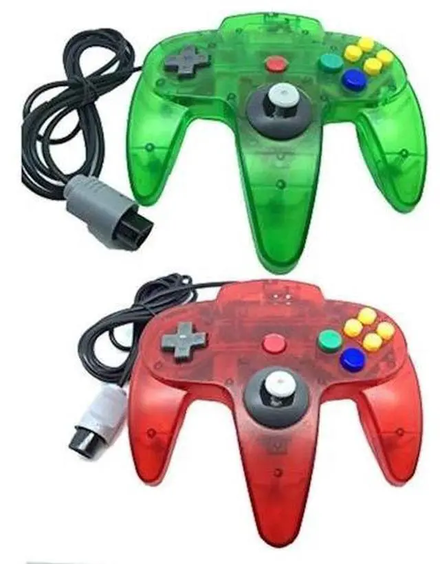 Main image of Lot Of 2 Classic Retro Wired Controllers For N64 Clear Red And Clear
