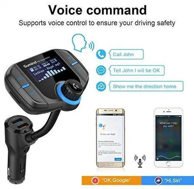 Alt view image 2 of 7 - Upgraded Version Bluetooth FM Transmitter, Sumind Wireless Radio Adapter Car Kit