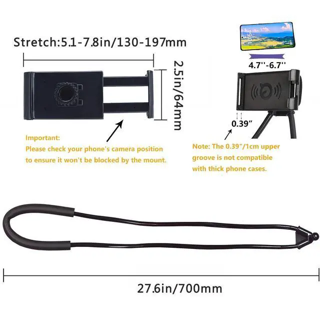 Alt view image 2 of 7 - Lazy Cell Phone Holder, Universal Cell Phone Holder for Smart Mobile Phone,Hanging on Neck Cell Phone Mount Holder ,Hands-Free Mobile Phone Holder on Bed/Tableb, 27.6'' Length for 4.7''-6.7'' Size