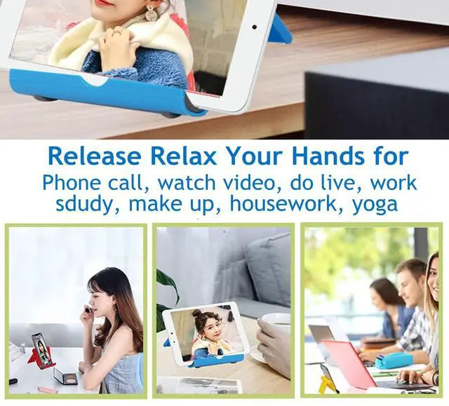 Alt view image 4 of 7 - Cell Phone Stand for Desk 2 Pack Mobile Phone Holders Desktop Tablet Stand, Foldable Phone Dock Universal Adjustable Tablet Stand for Desk Compatible with Cell Phone Support (White 2 PCS)