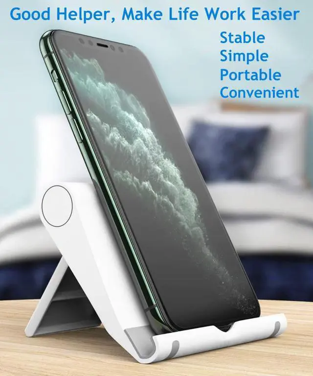 Alt view image 6 of 7 - Cell Phone Stand for Desk 2 Pack Mobile Phone Holders Desktop Tablet Stand, Foldable Phone Dock Universal Adjustable Tablet Stand for Desk Compatible with Cell Phone Support (White 2 PCS)