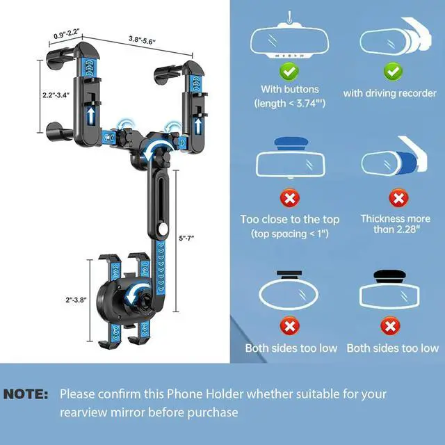 Alt view image 6 of 7 - Rearview Mirror Phone Holder for Car, 360° Rotating and Retractable Multifunctional Rear View Phone Mount, Upgraded Four Corners Fixed Anti-Shake Fit All Smartphones & Bigger Vehicle