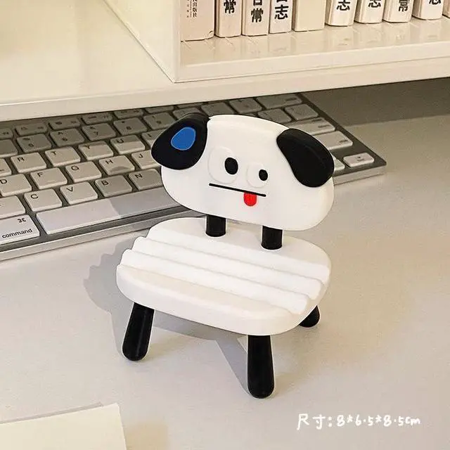 Alt view image 2 of 7 - Super Cute Funny Face Animal Chair Cell Phone Stand, Adjustable Mobile Phone Support Holder Cellphone Mount for Desk, Compatible with Phone 17 16 15 14 13, Smartphone, Pad, Tablet-White Dog