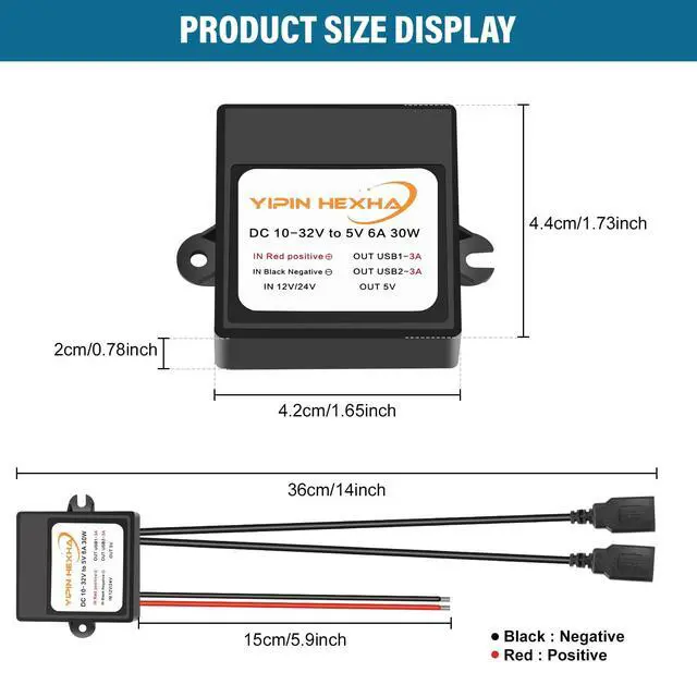 Alt view image 3 of 5 - 2PCS DC 12V 24V to 5V 6A 30W Dual USB Female DC Step Down Converter Power Adapter Buck Module