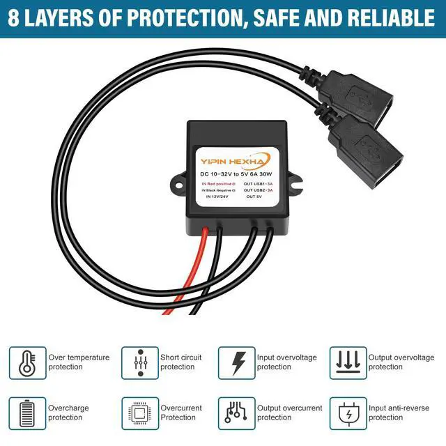 Alt view image 2 of 5 - 2PCS DC 12V 24V to 5V 6A 30W Dual USB Female DC Step Down Converter Power Adapter Buck Module