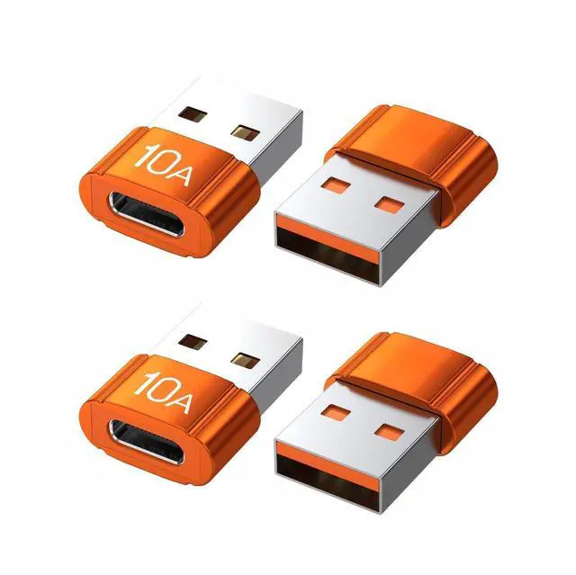 Main image of USB to USB C Adapter 4 Pack,10A 200W Fast Charging USB2.0 480Mbps Data Transfer,USB C Female to A Male Charger Converter for Ma-cBook Pad Phone 17/16/15 G-alaxy Xpe-ria Smartphone Laptop Tablet Orange
