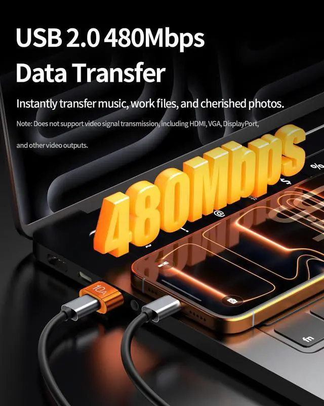 Alt view image 3 of 7 - USB to USB C Adapter 4 Pack,10A 200W Fast Charging USB2.0 480Mbps Data Transfer,USB C Female to A Male Charger Converter for Ma-cBook Pad Phone 17/16/15 G-alaxy Xpe-ria Smartphone Laptop Tablet Orange