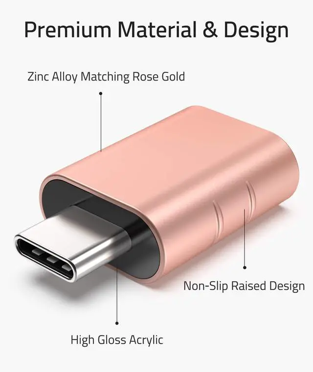Alt view image 3 of 7 - USB C to USB Adapter Pack of 2 USB C Male to USB3 Female Adapter Compatible with iPhone 17 Pro Max MacBook Pro Air 2024 iMac iPad mini Pro, Other Type C or Thunderbolt 5/4 Devices, Rose Gold