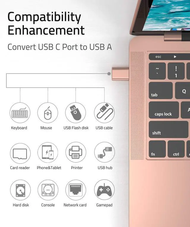 Alt view image 2 of 7 - USB C to USB Adapter Pack of 2 USB C Male to USB3 Female Adapter Compatible with iPhone 17 Pro Max MacBook Pro Air 2024 iMac iPad mini Pro, Other Type C or Thunderbolt 5/4 Devices, Rose Gold