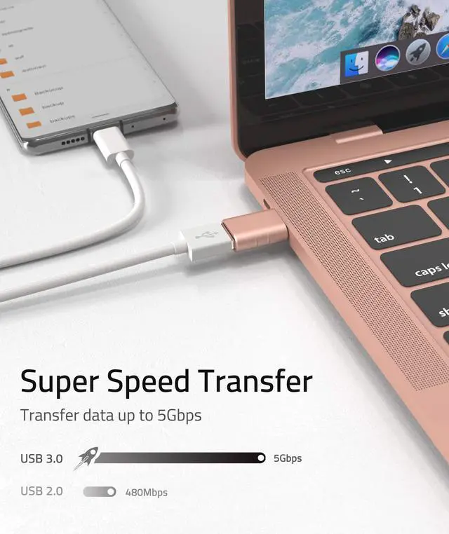 Alt view image 5 of 7 - USB C to USB Adapter Pack of 2 USB C Male to USB3 Female Adapter Compatible with iPhone 17 Pro Max MacBook Pro Air 2024 iMac iPad mini Pro, Other Type C or Thunderbolt 5/4 Devices, Rose Gold