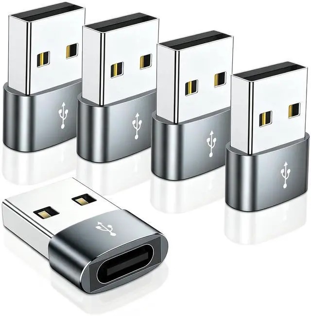 Main image of USB to USB C Adapter 5 Pack,USB C Female to USB Male Adapter,Type C to USB A Charger Port Converter for iPhone 11 12 13 14 15 16 17 Pro Max,iPad Pro,Galaxy S23/S22,Pixel,More
