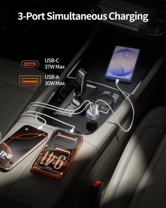 Alt view image 10 of 13 - WODENTA for iPhone 17/16/15 Pro Max Car Charger, 67W Fast USB C Car Charger