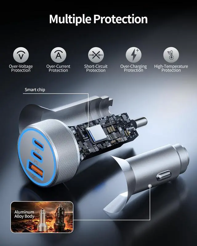 Alt view image 13 of 13 - WODENTA for iPhone 17/16/15 Pro Max Car Charger, 67W Fast USB C Car Charger