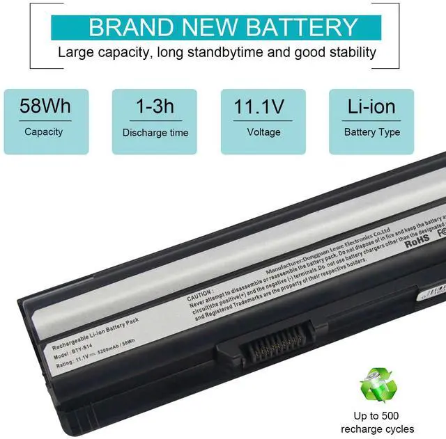 Alt view image 3 of 7 - ARyee BTY-S14 5200mAh Laptop Battery Replacement for MSI GP60 CX61 CR70 CR650 FR400 FX420 GE60 CX61 GE620DX Series GE60 GE70 CR41 CX61 CR70 BTY-S14 BTY-S15 GE60 GE70 CR41