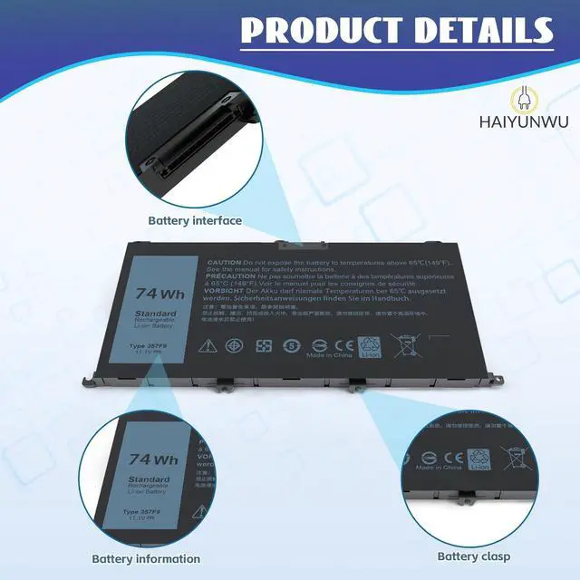 Alt view image 3 of 5 - HAIYUNWU 74Wh 357F9 Battery for Dell Inspiron 15 7559