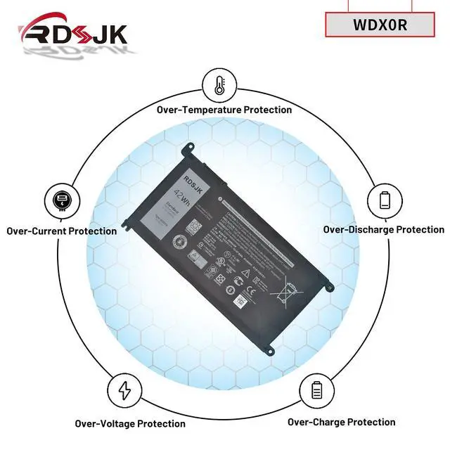 Alt view image 6 of 7 - WDX0R Laptop Battery for Dell Inspiron 15 5565 5567 5568 5570 5578 7560 7570 7579 7569/13 5368 5378 5379 7368 7378 14-7460/17-5770 7569 7579 Series 3CRH3 T2JX4 FC92N CYMGM WDXOR Y3F7Y C4HCW 11.4V 42Wh