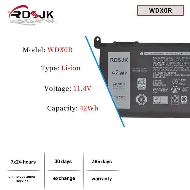 Alt view image 2 of 7 - WDX0R Laptop Battery for Dell Inspiron 15 5565 5567 5568 5570 5578 7560 7570 7579 7569/13 5368 5378 5379 7368 7378 14-7460/17-5770 7569 7579 Series 3CRH3 T2JX4 FC92N CYMGM WDXOR Y3F7Y C4HCW 11.4V 42Wh