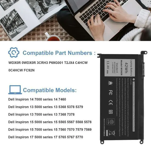 Alt view image 4 of 7 - WDX0R Laptop Battery for dell Inspiron 15 7579 7569 5578 5565 5567 5568 5570 5775 5579 7560 7570 13 5378 5368 7375 7368 7378 17 5765 5767 5770 Series P69G001 P58F P58F001 P75F P66F P69G 3CRH3