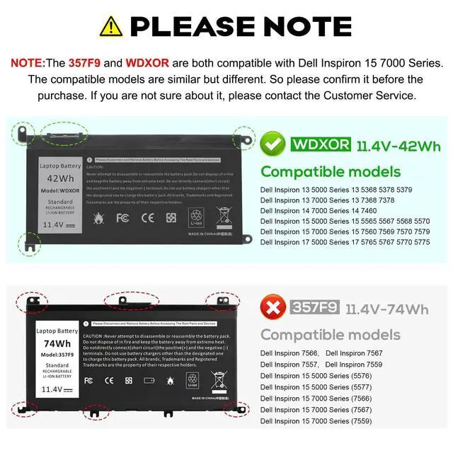 Alt view image 7 of 7 - WDX0R Laptop Battery for dell Inspiron 15 7579 7569 5578 5565 5567 5568 5570 5775 5579 7560 7570 13 5378 5368 7375 7368 7378 17 5765 5767 5770 Series P69G001 P58F P58F001 P75F P66F P69G 3CRH3