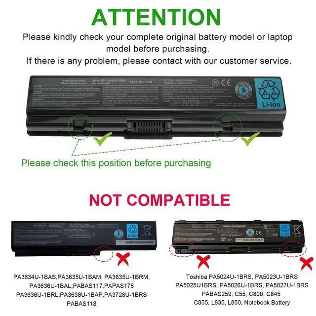 Alt view image 2 of 7 - PA3534U-1BRS Laptop Battery for Toshiba Satellite L300 L305 L450 L500 L505 A200 A210 A300 A350 PA3534U-1BAS PA3534U-1BRM PA3533U-1BRS PA3533U-1BAS PA3535U-1BRS PA3535U-1BAS PA3682U-1BRS PA3727-1BAS