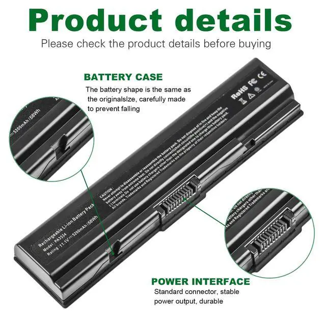 Alt view image 3 of 7 - PA3534U-1BRS Laptop Battery for Toshiba Satellite L300 L305 L450 L500 L505 A200 A210 A300 A350 PA3534U-1BAS PA3534U-1BRM PA3533U-1BRS PA3533U-1BAS PA3535U-1BRS PA3535U-1BAS PA3682U-1BRS PA3727-1BAS