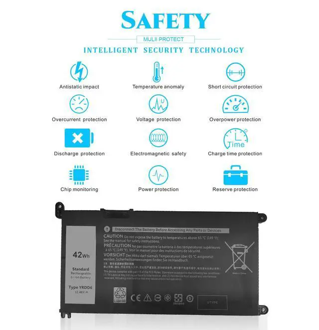 Alt view image 4 of 7 - YRDD6 Laptop Battery Replacement for Dell inspiron 7586 3583 3593 3582 3501, inspiron 15 5000 Series 5593 5582 5584 5594 5598 5585 14 3493 5482 5485 5491 5493 Vostro 5481 1VX1H P93G P75F Computer.
