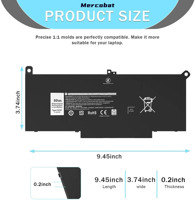 Alt view image 3 of 7 - Mercobat F3YGT Laptop Battery Replacement for Dell Latitude 12 7000 7280 7290 13 7000 7380 7390 P29S002 14 7000 7480 7490 E7280 E7480 E7490 E7290 E7380 fit DM3WC 0DM3WC 2X39G 0F3YGT DM6WC