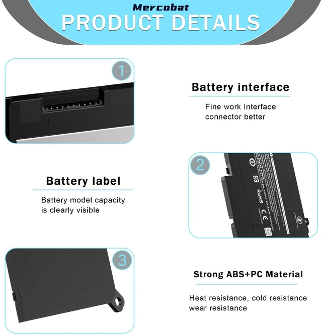 Alt view image 4 of 7 - Mercobat F3YGT Laptop Battery Replacement for Dell Latitude 12 7000 7280 7290 13 7000 7380 7390 P29S002 14 7000 7480 7490 E7280 E7480 E7490 E7290 E7380 fit DM3WC 0DM3WC 2X39G 0F3YGT DM6WC