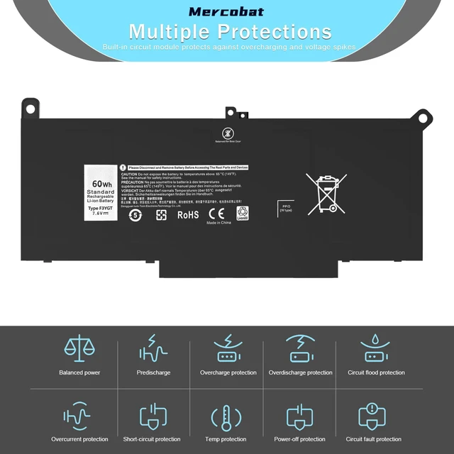 Alt view image 7 of 7 - Mercobat F3YGT Laptop Battery Replacement for Dell Latitude 12 7000 7280 7290 13 7000 7380 7390 P29S002 14 7000 7480 7490 E7280 E7480 E7490 E7290 E7380 fit DM3WC 0DM3WC 2X39G 0F3YGT DM6WC