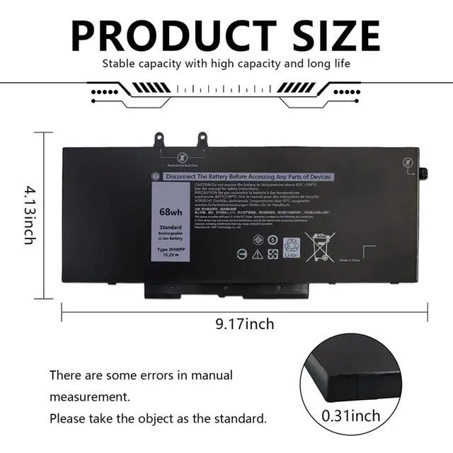 Alt view image 2 of 7 - Mercobat 3HWPP 68Wh 15.2V Laptop Battery Compatible with Dell Latitude 5401 5410 5501 5510 5411 5511 Precision 3541 3551 Inspiron 17 7500/7506 2-in-1 Inspiron 7706 2-in-110X1J N2NLL 1VY7F 451-BCMN