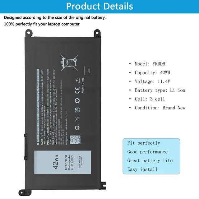 Alt view image 4 of 7 - 42Wh YRDD6 Battery for Dell inspiron 15 3000 Series 3583 3593 3582 3584 3501,inspiron 15 5000 Series 5582 5584 5593 5594 5598 5585 14 3493 5481 5482 5485 5491 5493 7586 Vostro 5481 1VX1H P93G P75F