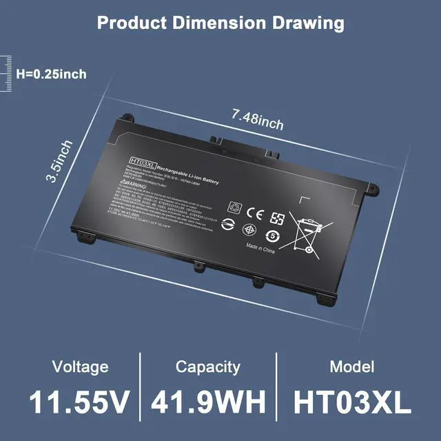 Alt view image 2 of 7 - EHECAPAR HT03XL Laptop Battery Compatible with HP L11119-855 Pavilion 14 15 17 14-C 14-CF 15-DB 15-CS 15-DA 15-DW 17-by 17-CA 14-CE3065ST 15-CS0053CL 17-BY1053DX 240 G7 HSTNN-DB8R L11421-1C1