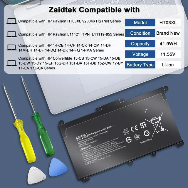 Alt view image 5 of 7 - EHECAPAR HT03XL Laptop Battery Compatible with HP L11119-855 Pavilion 14 15 17 14-C 14-CF 15-DB 15-CS 15-DA 15-DW 17-by 17-CA 14-CE3065ST 15-CS0053CL 17-BY1053DX 240 G7 HSTNN-DB8R L11421-1C1