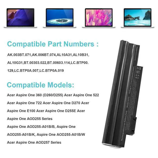 Alt view image 6 of 7 - Fancy Buying Laptop Battery for Acer Aspire One D255 D257 D260 522 722 Al10a31 Al10b31 Al10bw Al10g31 Bt.00603.121 Lc.btp00 Gateway LT23 LT25 Performance