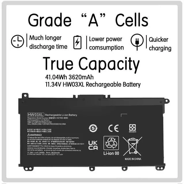 Alt view image 2 of 6 - 41.04Wh HW03XL L97300-005 Battery Replacement for HP Pavilion 15 15-EG 15-EH 17-CN 17-CP 15-eg0000 15-EG0073CL 15-EG0053CL 15t-eg100 15-eh1xxx 17-CN0XXX 17-CN0023DX 17-cp0700dx HW03041xl-pl Laptop.