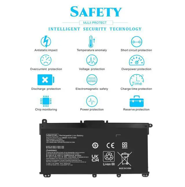 Alt view image 3 of 6 - 41.04Wh HW03XL L97300-005 Battery Replacement for HP Pavilion 15 15-EG 15-EH 17-CN 17-CP 15-eg0000 15-EG0073CL 15-EG0053CL 15t-eg100 15-eh1xxx 17-CN0XXX 17-CN0023DX 17-cp0700dx HW03041xl-pl Laptop.