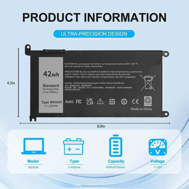 Alt view image 2 of 6 - Bituoer 42Wh WDX0R Laptop Battery for Dell Inspiron 15 7579 7569 7560 7570 5578 5570 5775 5579 5565 5567 5568 13 5378 5368 7375 7368 7378, 17 5765 5767 5770 Series P69G001 P58F P58F001