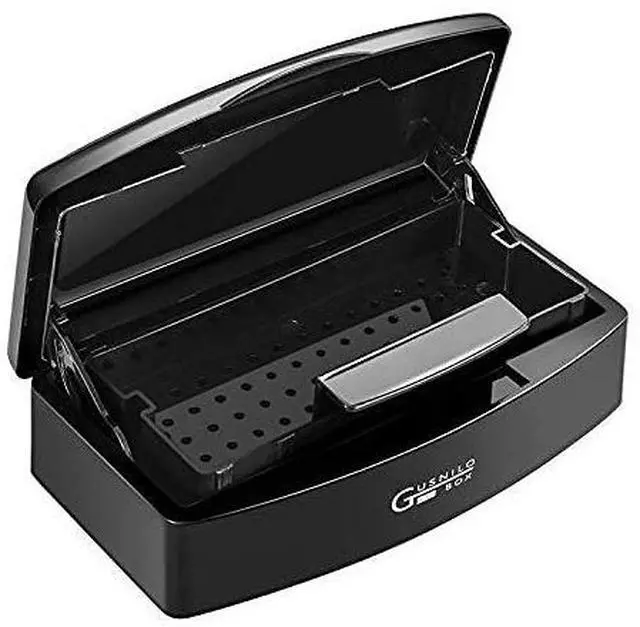 Main image of Gusnilo Nail Tool Sterilizer Box Plastic Disinfectant Container Disinfectant Tray for Nail Tools, Tweezers, Hair Salon, Spa and Trimmer Manicure Equipment (Black)