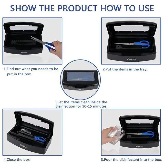 Alt view image 5 of 7 - Gusnilo Nail Tool Sterilizer Box Plastic Disinfectant Container Disinfectant Tray for Nail Tools, Tweezers, Hair Salon, Spa and Trimmer Manicure Equipment (Black)