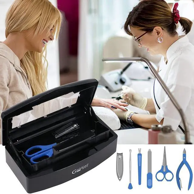 Alt view image 6 of 7 - Gusnilo Nail Tool Sterilizer Box Plastic Disinfectant Container Disinfectant Tray for Nail Tools, Tweezers, Hair Salon, Spa and Trimmer Manicure Equipment (Black)